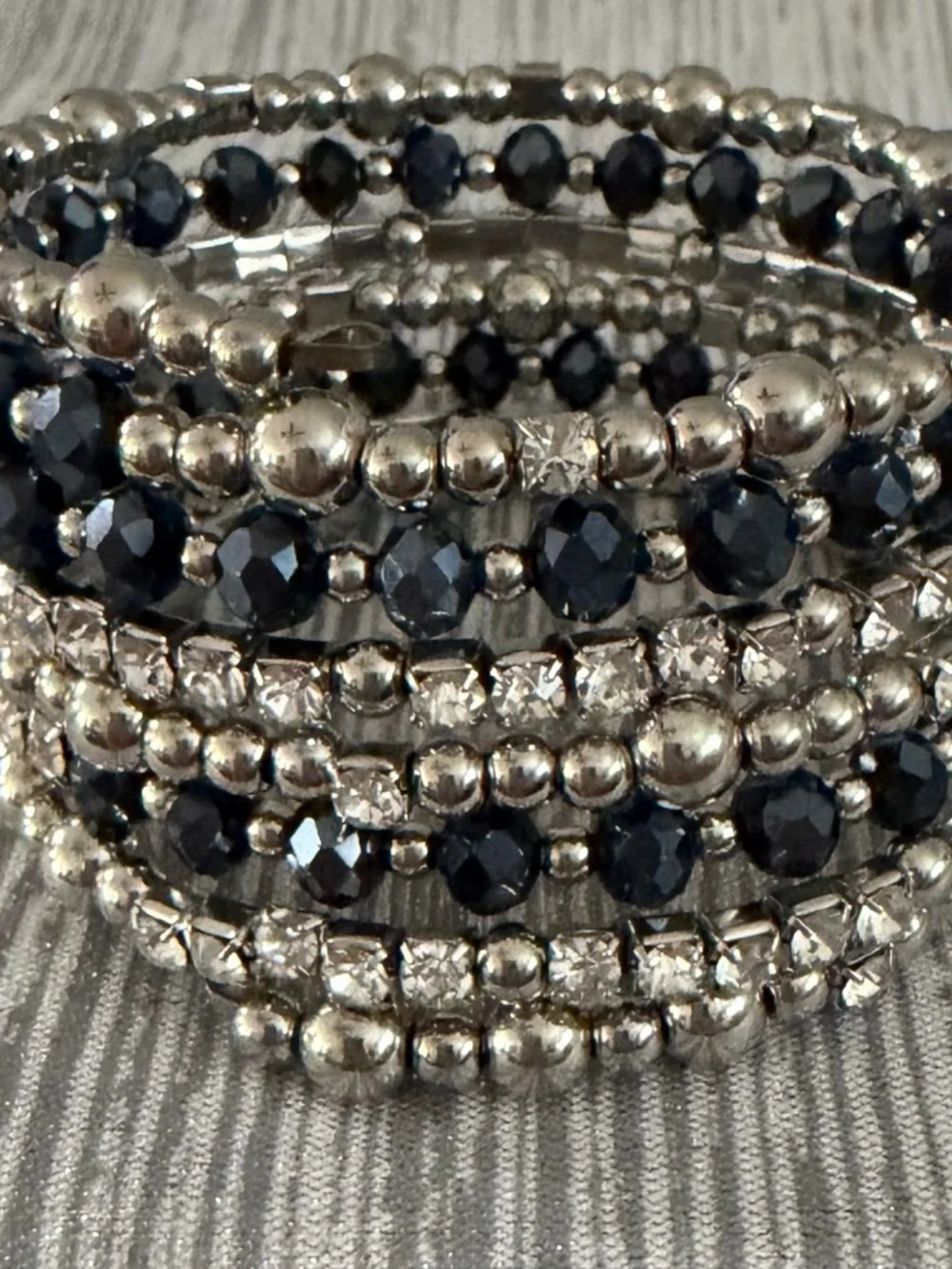 Silver and Navy Beaded Women's Bracelet Set
